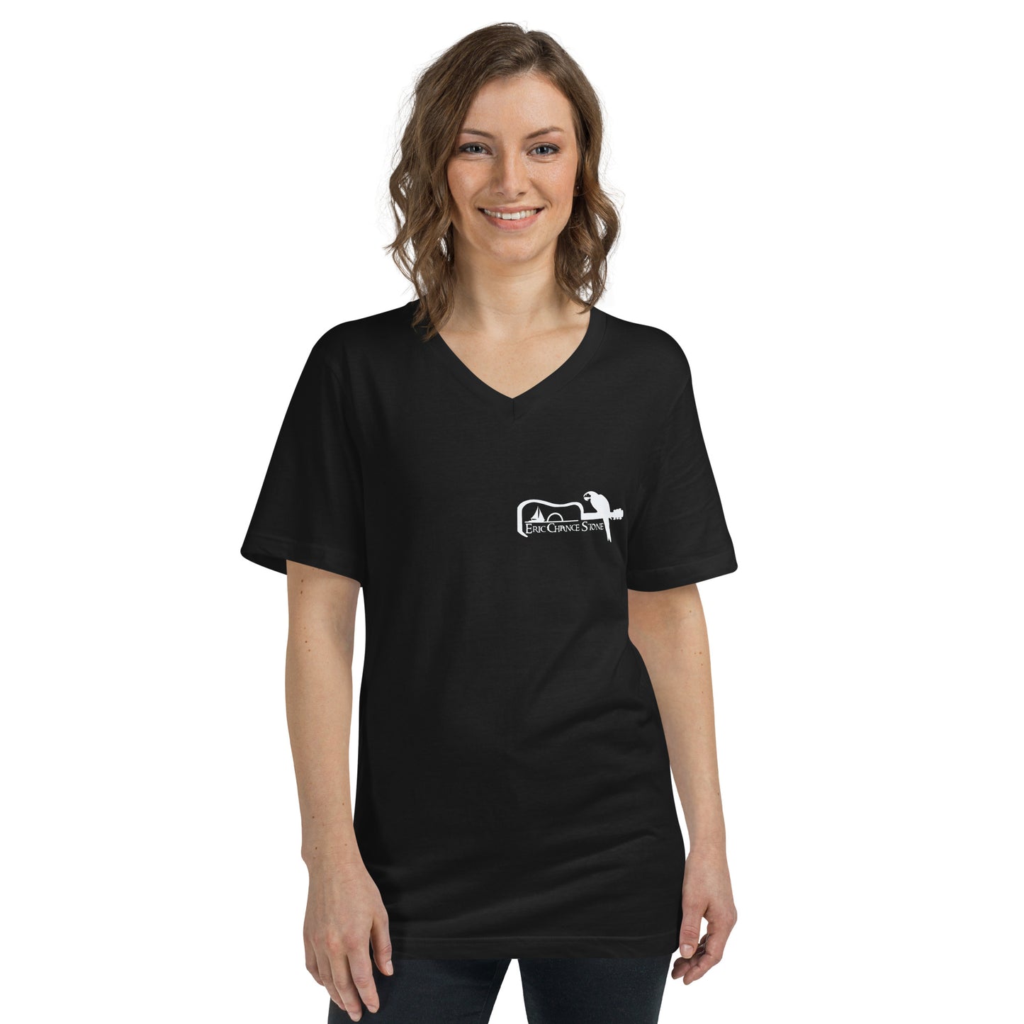 Manatee & The JellyFIsh - Unisex Short Sleeve V-Neck T-Shirt - Black