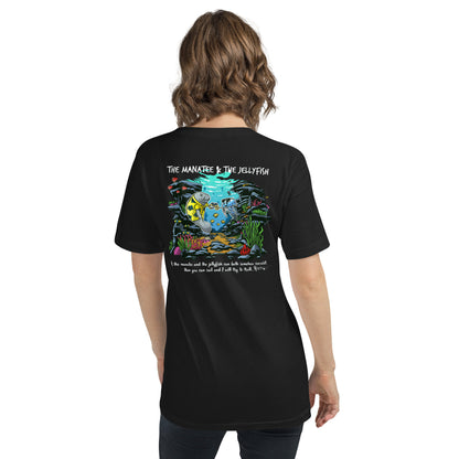 Manatee & The JellyFIsh - Unisex Short Sleeve V-Neck T-Shirt - Black